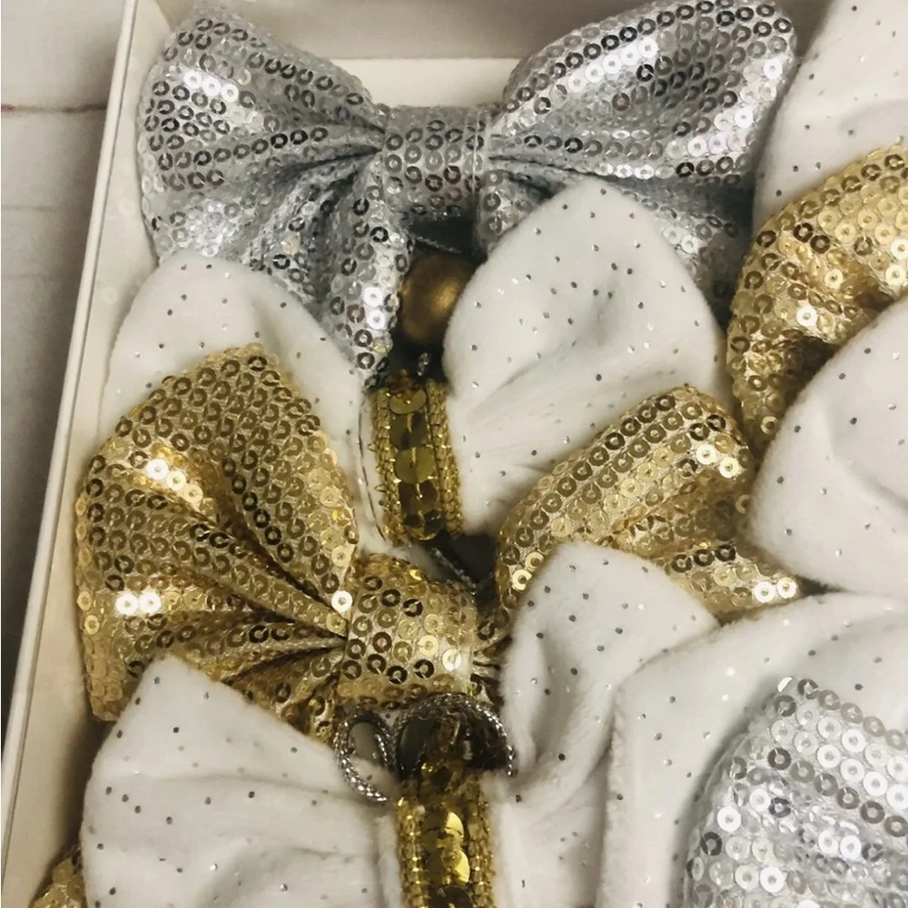 Bella Lux Gold Silver White Sequins Bow Garland Holiday 6' New